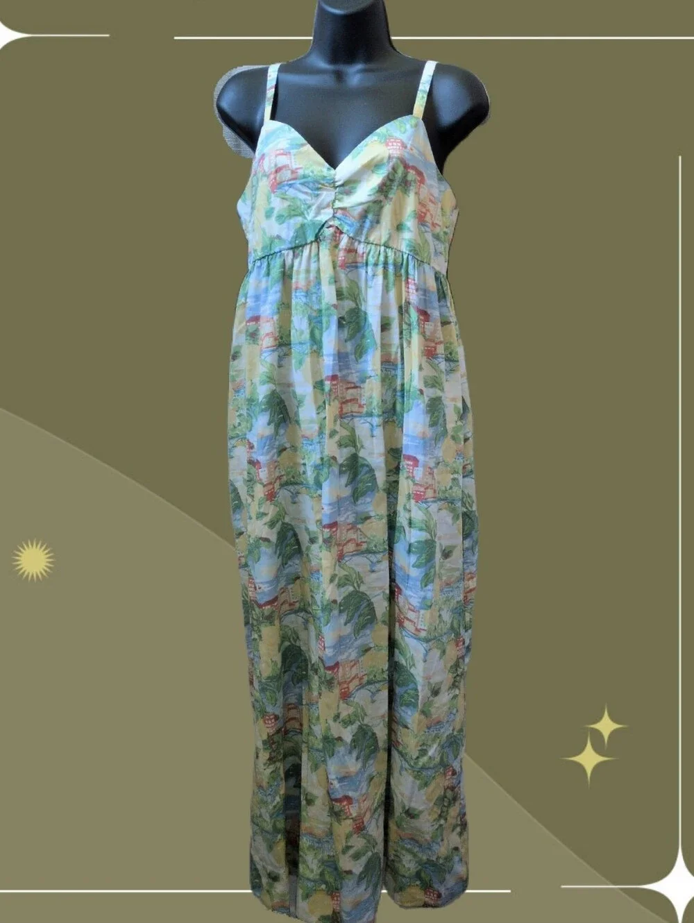✨ Nwt Abercrombie And Fitch Sweetheart Babydoll Maxi Dress In Tropical City M